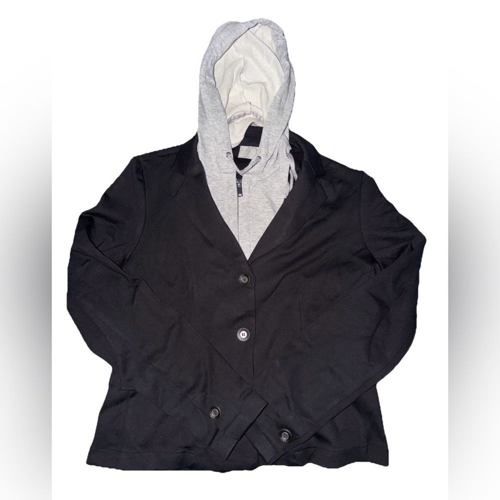 Joie women’s black blazer with removable grey zip hoodie size medium